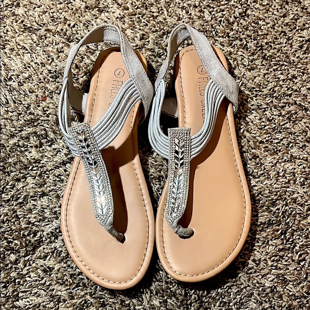 Rhinestone, glitter, Gray Sandals big girls size 7